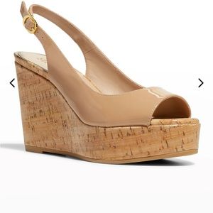 Riveria Patent Leather Cork Wedge Sandals, color Adobe